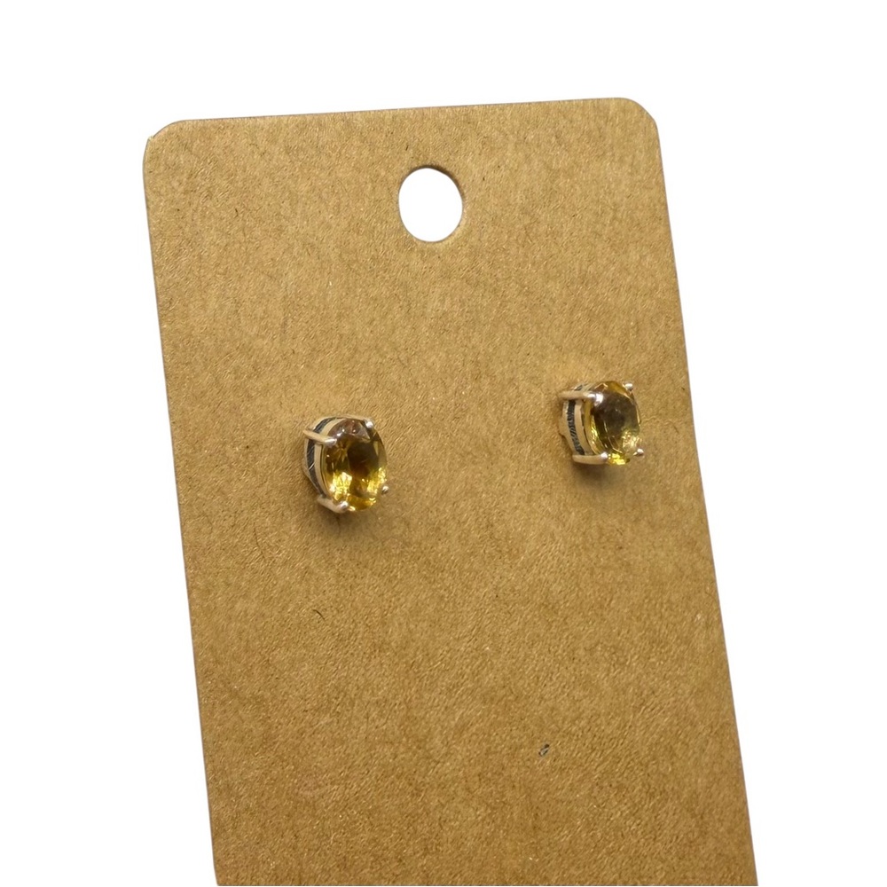 Citrine Stud Earrings Solid 925 Sterling Silver Faceted Oval Stone - Picture 2 of 4